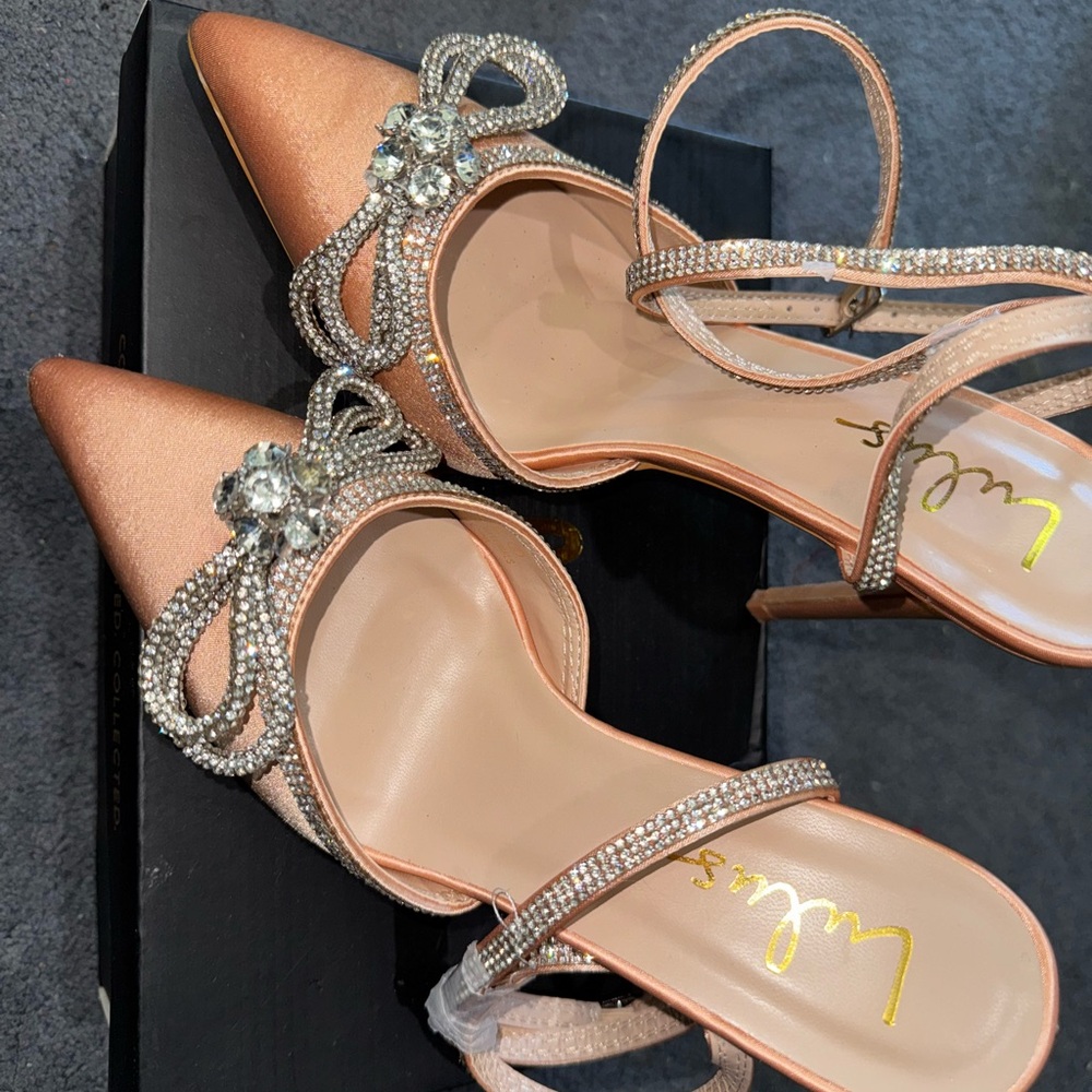 Lulu's Rose Gold Rhinestone Embellished Heels